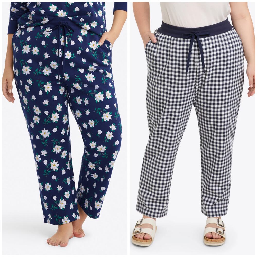 Draper James Lot of 2 Natalie Sweatpants Gingham‎ and Magnolia Navy Blue XL